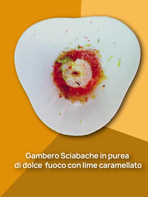 Gambero-Sciabache-in-purea-di-dolce--fuoco-con-lime-caramellato